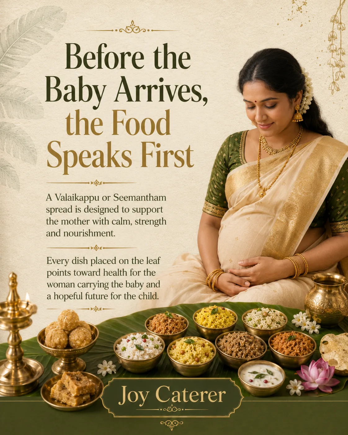 Before the baby arrives, the food speaks first — Valaikappu and Seemantham spread by Joy Caterer