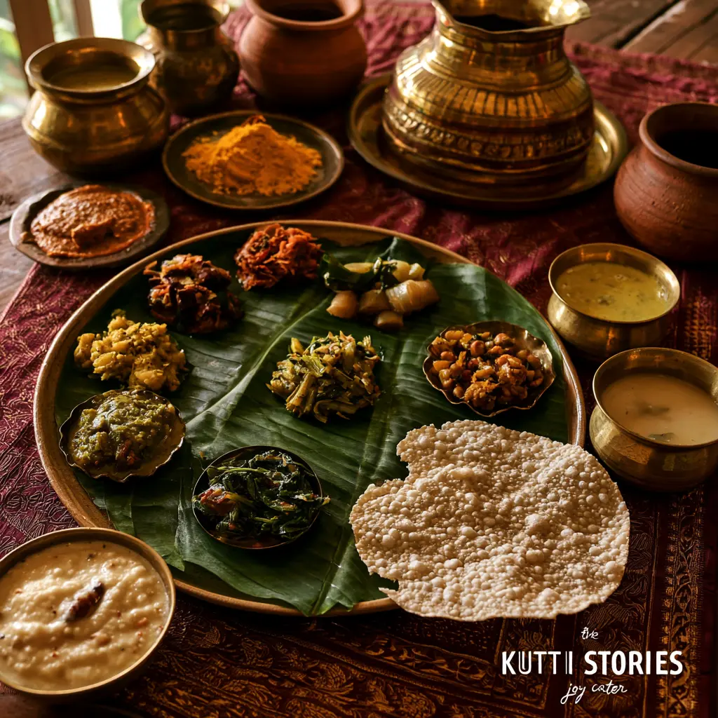 A banana leaf laid with a generous Kari Virundhu spread