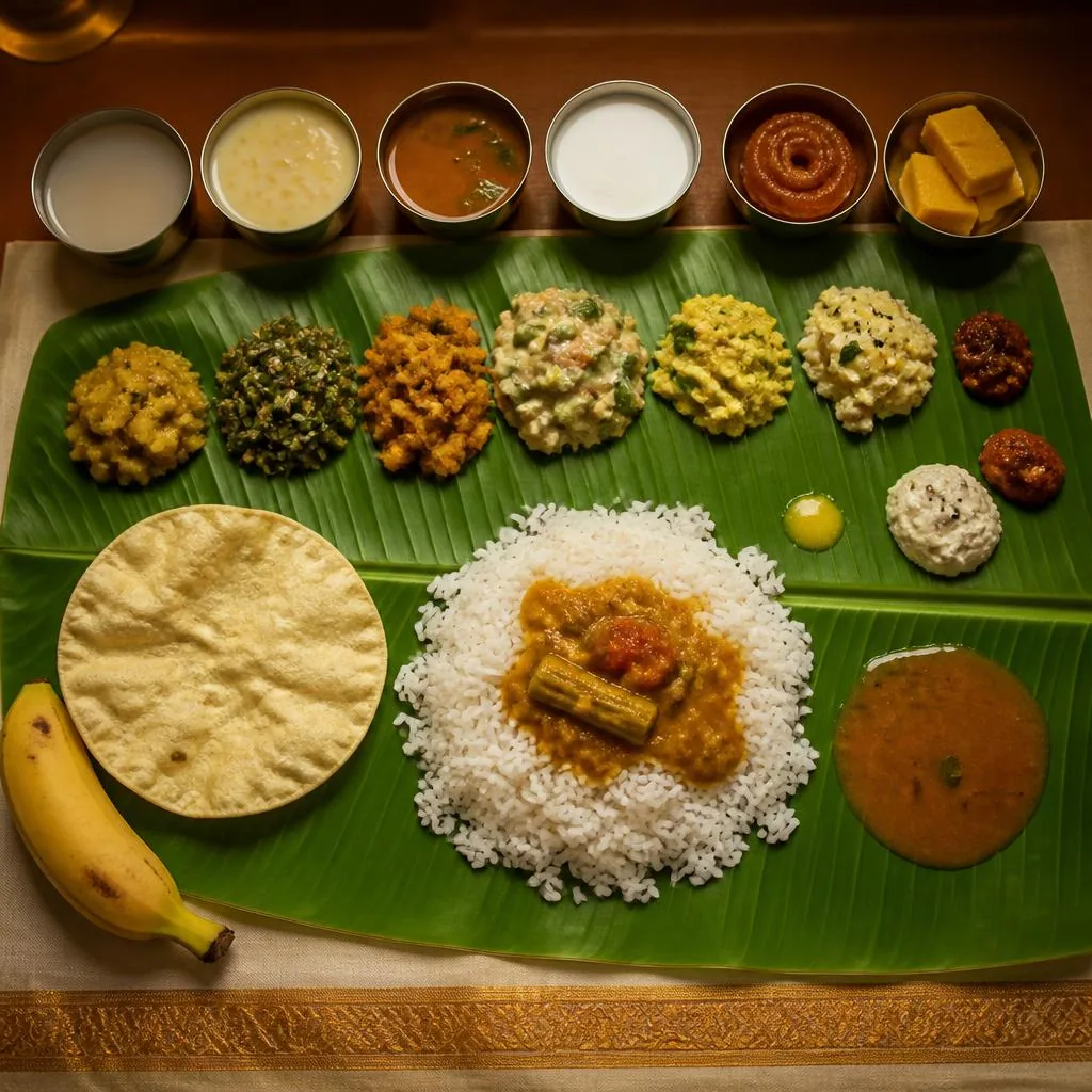 Traditional Iyer wedding sapadu served on a banana leaf